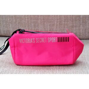 Victoria's Secret Sport Hot Neon Pink Small Double Zipper Nylon Pouch Logo EUC